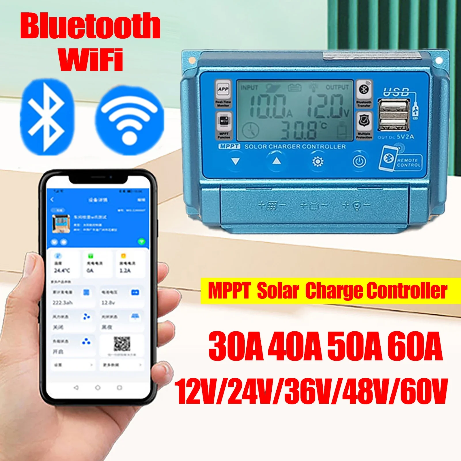 Drone Solar Charger - 12V24V36V48V60V 30A/40A/50A/60A affichage numérique LCD haute